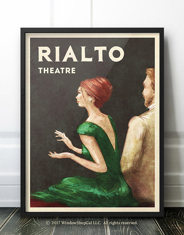 Rialto Theatre Poster | La La Land | Art Deco Vintage | Emerald Green Wall  Art Decor