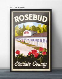 Rosebud Motel Elmdale County Retro Vintage Travel Poster